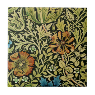 Nouveau blaue und orange Blumen auf Rebe Fliese