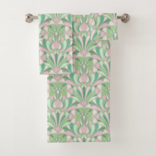 Nouveau Boho Pastel Blush und Green Floral Badhandtuch Set