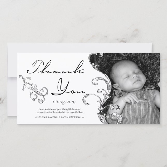 Nouveau carte de remerciements de bébé de Flourish (Devant)