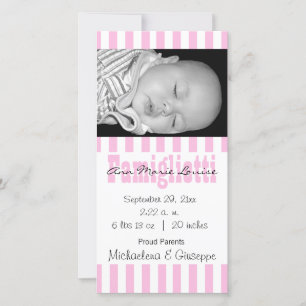 Nouveau Carte photo Bébé rose et blanc rayé