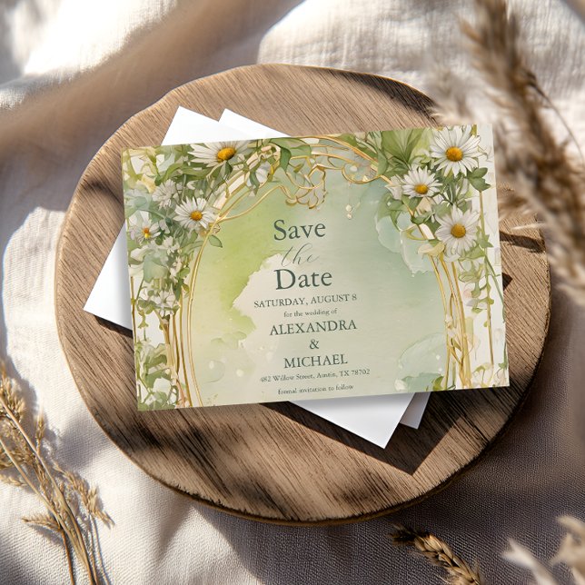Nouveau Daisies Ivory Green Wedding Save The Date (Von Creator hochgeladen)
