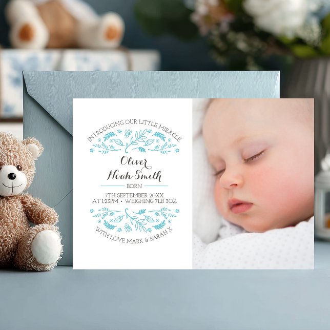 Nouveau faire-part de bébé/carte de remerciements (Introducing your little miracle 💙 A soft and elegant photo card to announce your baby boy’s arrival)