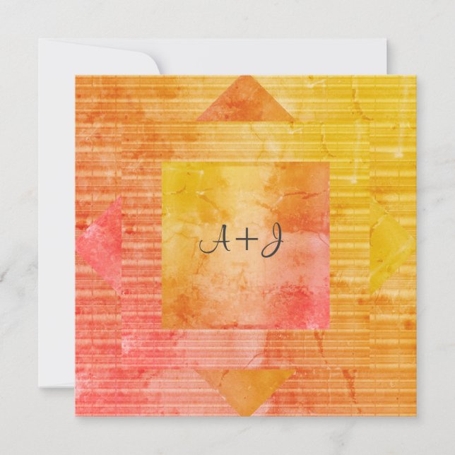 NOUVEAU FAIRE-PART DE MARIAGE ORANGE JAUNE RUSTIQU (Devant)