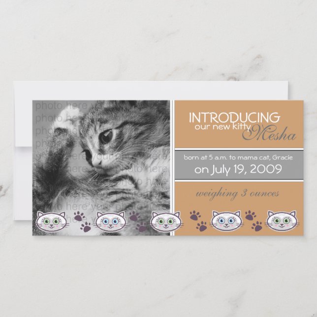 Nouveau Faire-part de naissance pour animaux (Devant)
