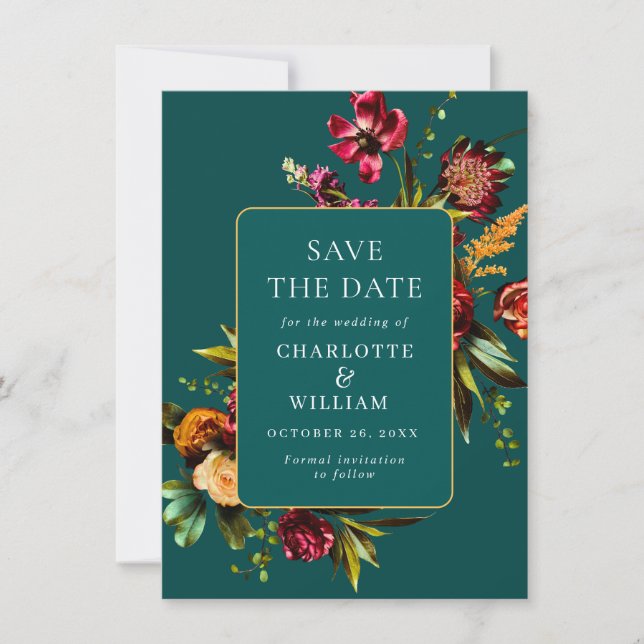 Nouveau Garden Blume Hochzeit QR-Code Save The Date (Vorderseite)