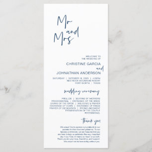 Nouveau M. et Mme, Programme de mariage bleu moder