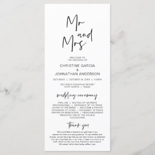 Nouveau M. et Mme, Programme de mariage minimalist
