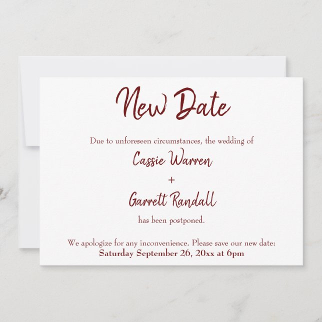 Nouveau Mariage Date Vert Bourgogne Faire-part (Devant)