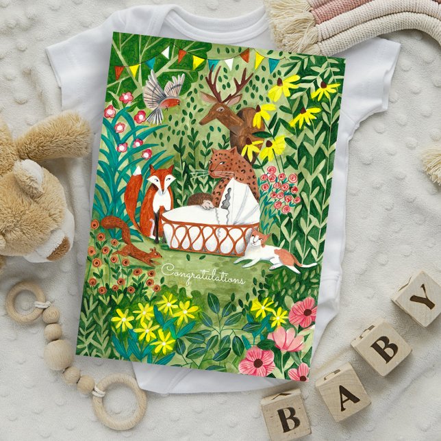 Nouveau-né Baby Boy Girl Animals Carte de félicita (Newborn Baby Boy Girl Animals Congratulations Card)