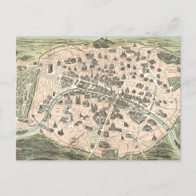 Nouveau Paris Monumental Map Postkarte (Vorderseite)