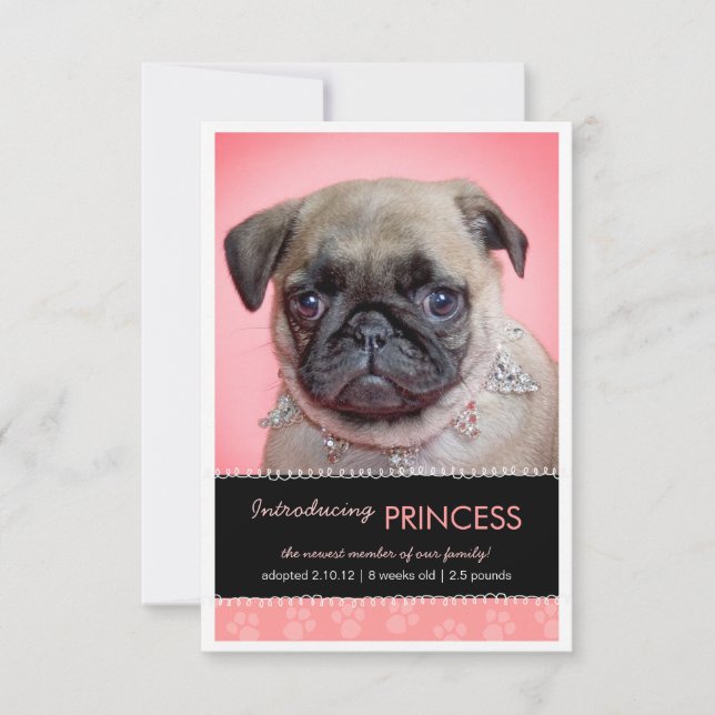 Nouveau Pet Rose Empreintes de pattes Faire-part p (Devant)
