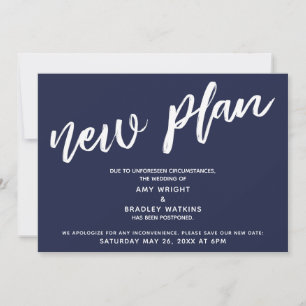 Nouveau plan Mariage reporté Faire-part bleu marin