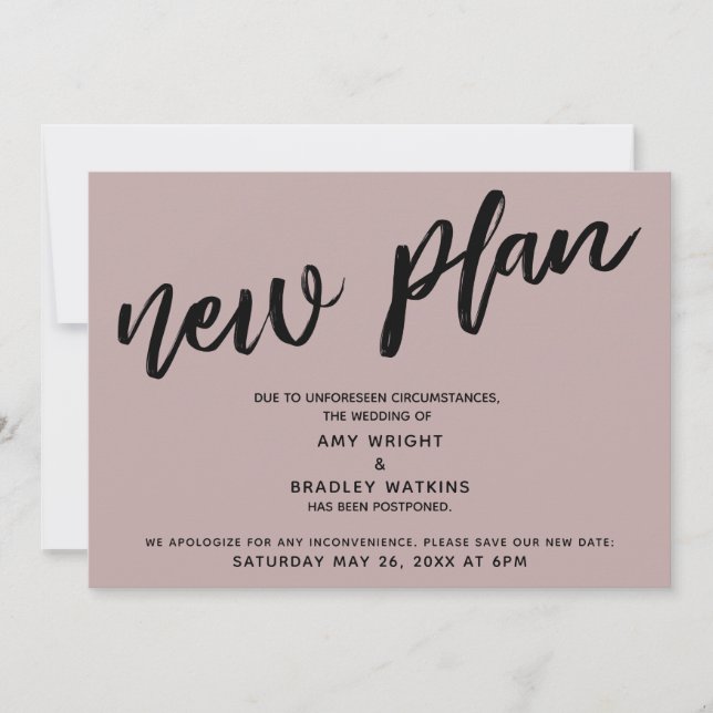 Nouveau plan report de mariage carte rose poudrée  (Devant)