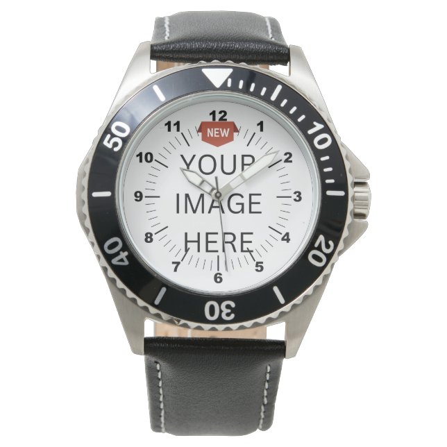 NOUVEAUTÉ ! Montre en cuir noir en acier inoxydabl (devant)