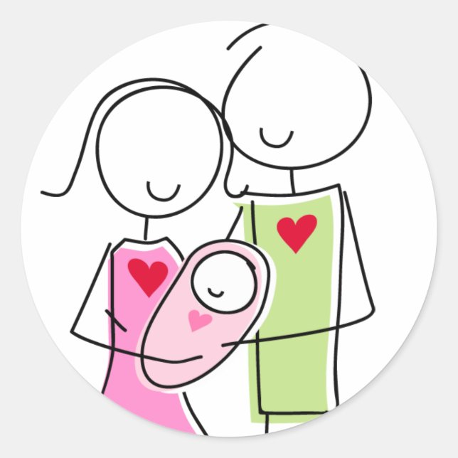 Nouveaux parents avec petite fille - Stickers rond (Devant)