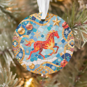 Nouvel An 2026 Motif de Noël du Cheval Rouge Fiery