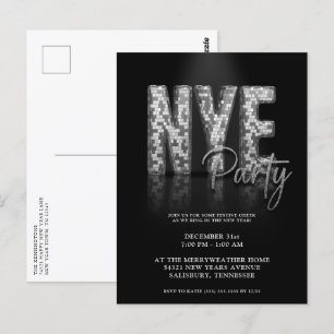 Nouvel An Argent Sove Disco Party Invitation