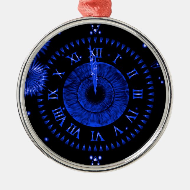 Nouvel An Bleu Iris Horloge métal ornement (Devant)