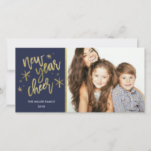 Nouvel An Carte photo de vacances Cheer Gold Foil