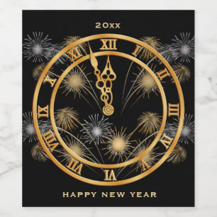 Nouvel An Eve Black & Gold Horloge Vin Étiquette