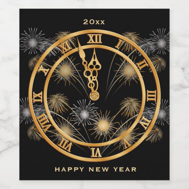 Nouvel An Eve Black & Gold Horloge Vin Étiquette (Étiquettes simples)