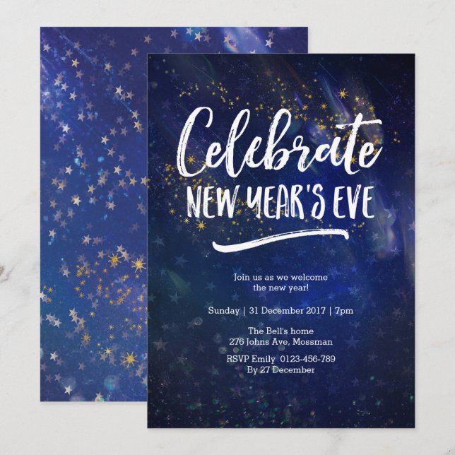 Nouvel An Eve fête ciel étoilé Invitation (Devant / Derrière)