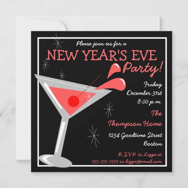 Nouvel An Eve Martini Cocktail Party Invitation (Devant)