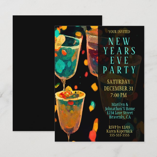 Nouvel An Eve Party Invitation (Devant / Derrière)