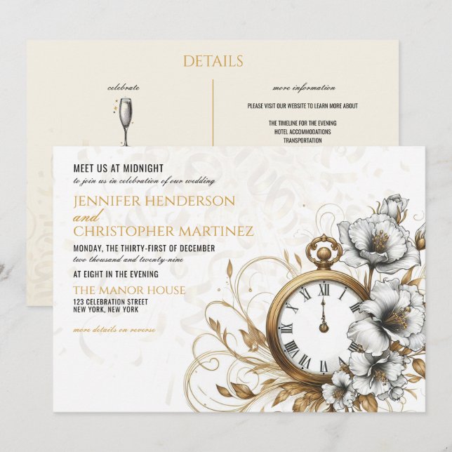 Nouvel An Floral Faire-part de mariage (Devant / Derrière)