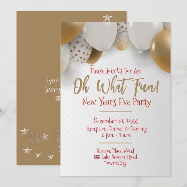 Nouvel An, Gold & White Party Invitation (Devant / Derrière)