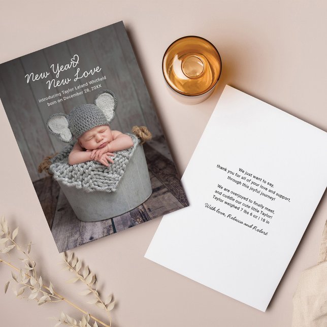 Nouvel an Love Baby Photo Faire-part de naissance (New Year Baby Birth Announcement Photo)