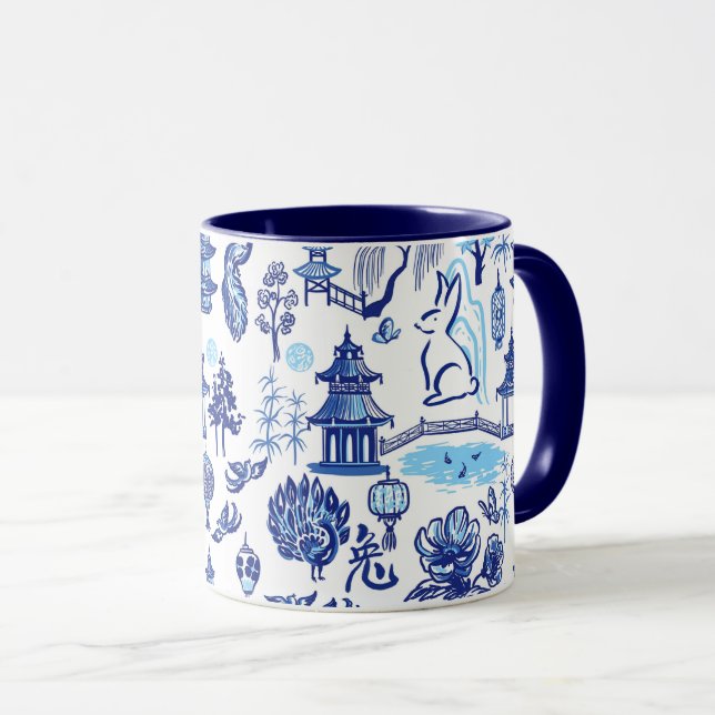 Nouvel an lunaire Chinoiserie Blue Mug (Devant droit)