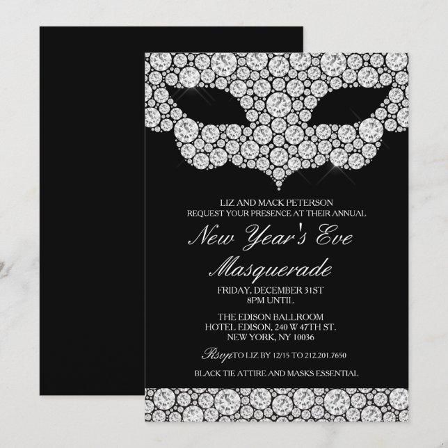 Nouvel An NYE Masquerade Party Invitation (Devant / Derrière)