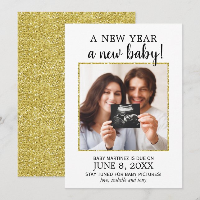 Nouvel An Photo Faire-part de grossesse de bébé (Devant / Derrière)