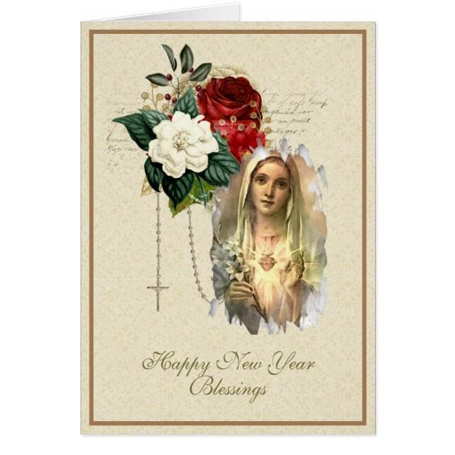 Nouvel An Religieux Vierge Marie Rosaire Floral (Devant)