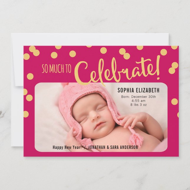 Nouvel An Salutation Bébé Fille Faire-part de nais (Devant)