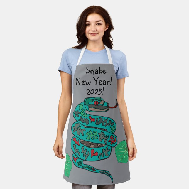 Nouvel An Serpent 2025 ! Tablier imprimé sur toute (Porté)