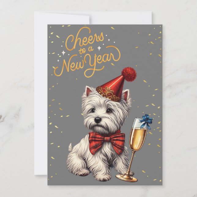Nouvel an Westie avec carte champagne (Devant)