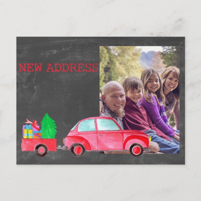 Nouvelle adresse aquarelle Noël Voiture carte phot (Devant)