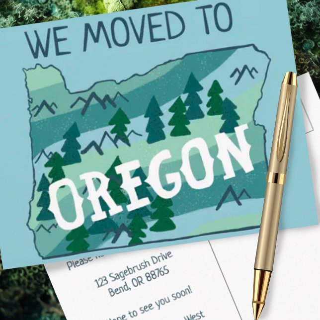 NOUVELLE ADRESSE D'ACCUEIL Oregon State Carte illu (Customize this Address change moving announcement postcard for OREGON!)