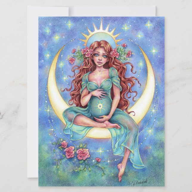Nouvelle carte Art Nouveau bébé lune mère (Devant)