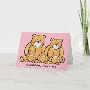 Nouvelle carte bébé fille ours triplée