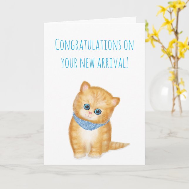 Nouvelle carte de félicitations ginger kitten pour (Fleur jaune)