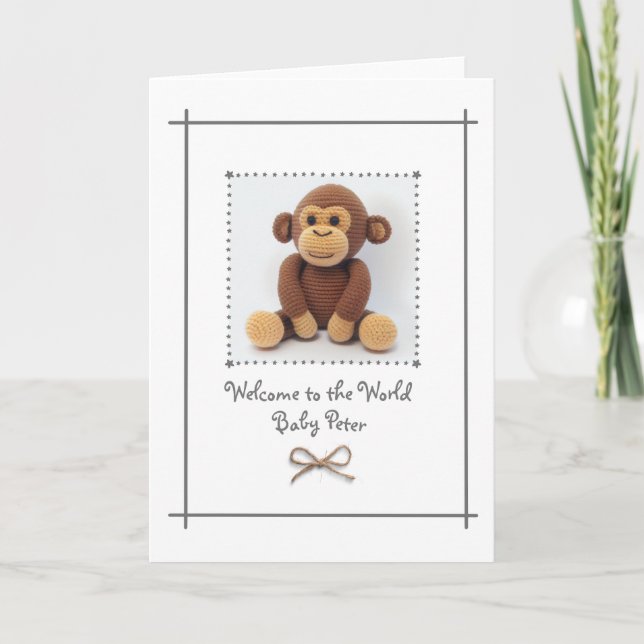Nouvelle carte de voeux de singe Crochet bébé pers (Devant)