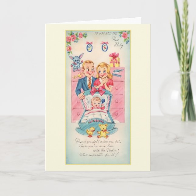 Nouvelle carte de voeux pour bébé vintage (Devant)