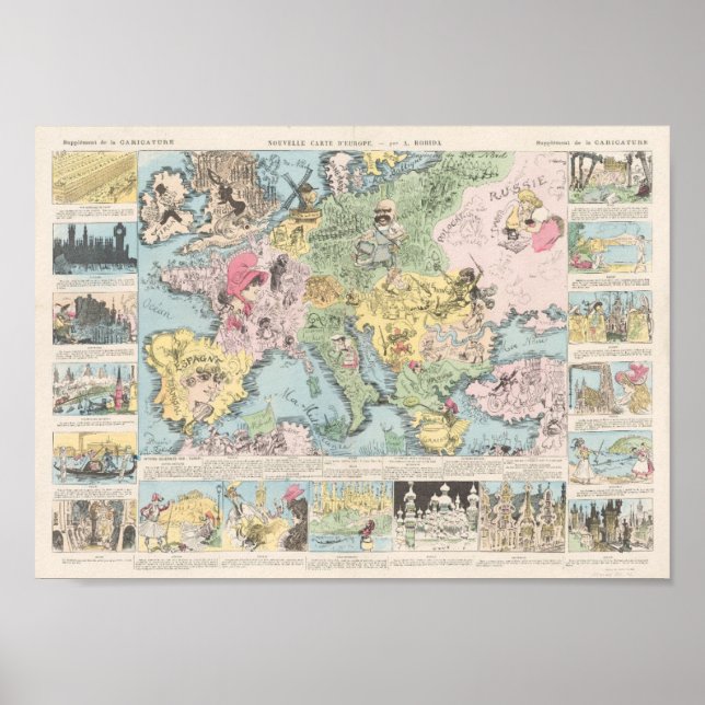 Nouvelle carte d'Europe Albert Robida Poster (Vorne)