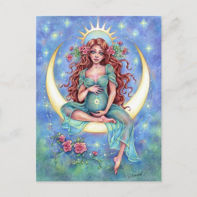 Nouvelle carte postale Nouveau bébé lune mère (Devant)