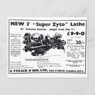 Nouvelle carte postale Super Zyto Lathe Avert 1930