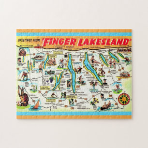 Nouvelle carte puzzle 11x14 des Finger Lakes de Ne