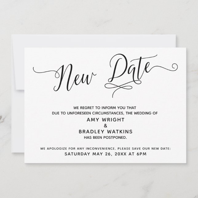 Nouvelle date Faire-part de mariage reporté (Devant)